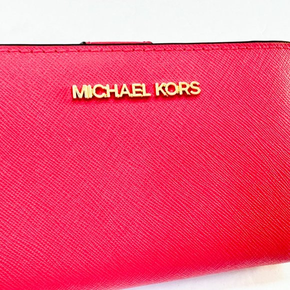 Michael Kors Jet Set Travel Medium Bifold Coin Zipper Wallet Electric Pink - Picture 11 of 11